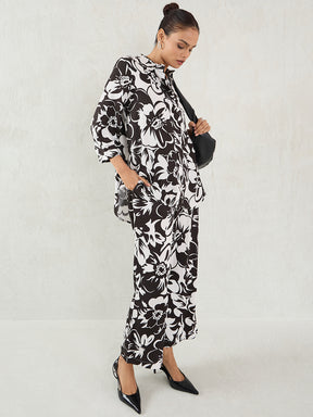 Black And White Modal Satin Printed Co-Ord