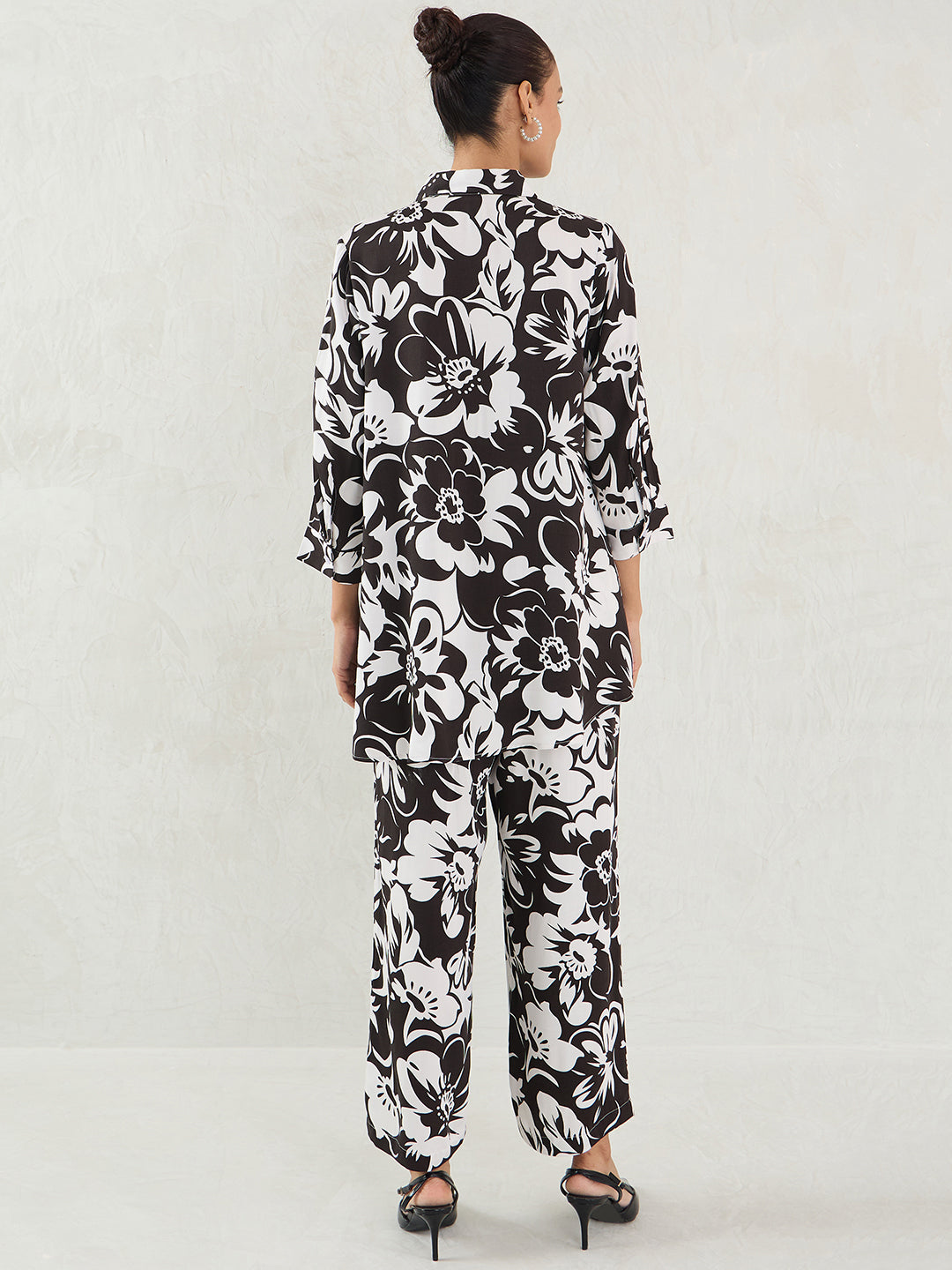 Black And White Modal Satin Printed Co-Ord