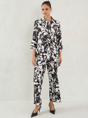 Black And White Modal Satin Printed Co-Ord