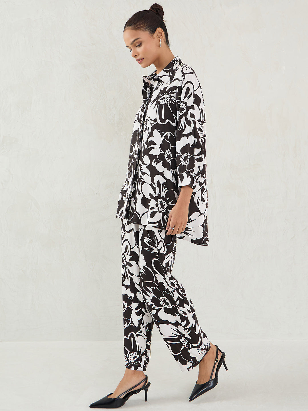 Black And White Modal Satin Printed Co-Ord