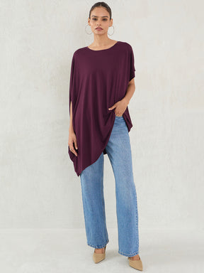 Wine Knit Oversize Asymmetrical Top