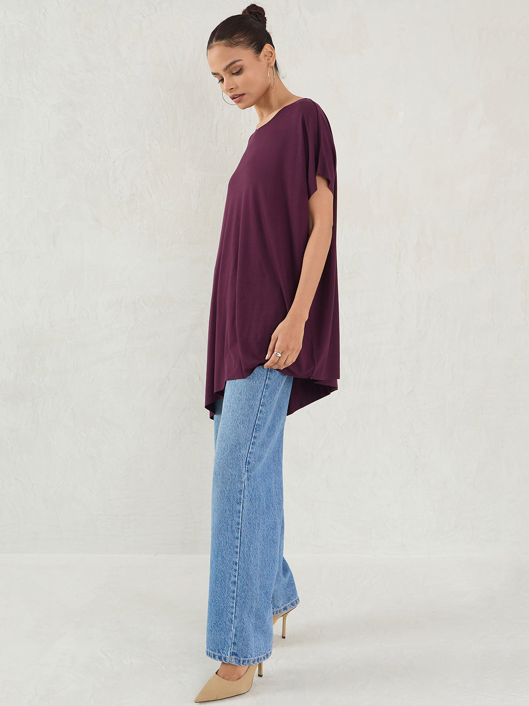 Wine Knit Oversize Asymmetrical Top