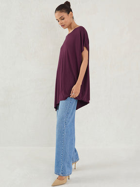 Wine Knit Oversize Asymmetrical Top