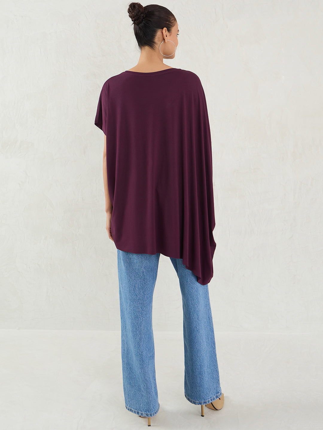 Wine Knit Oversize Asymmetrical Top