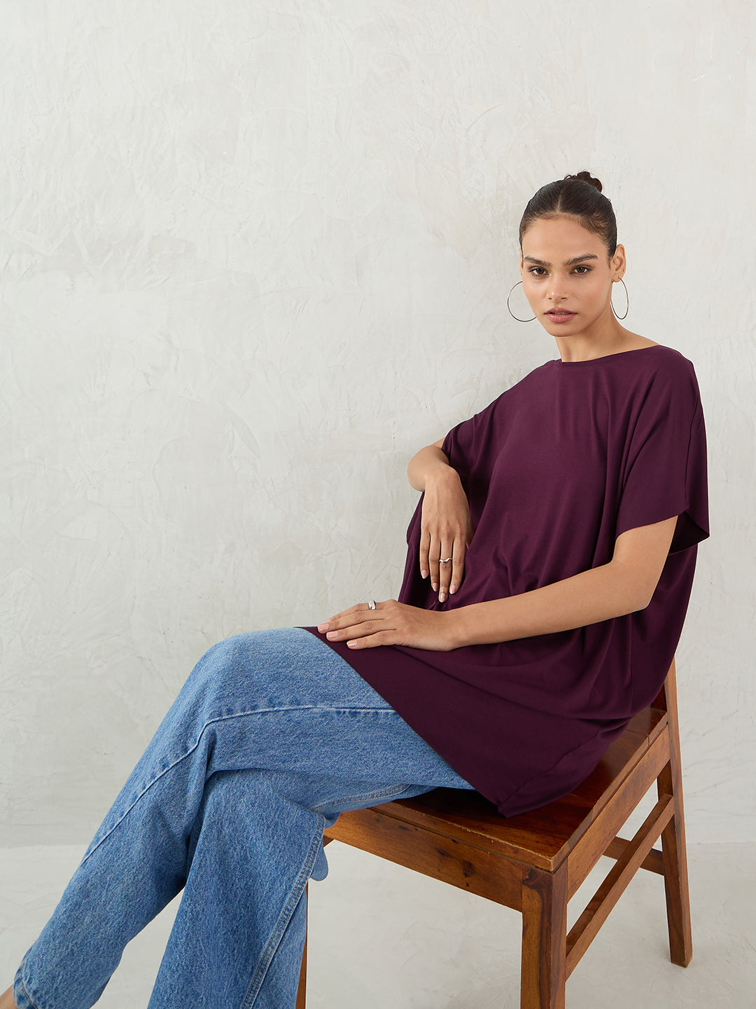 Wine Knit Oversize Asymmetrical Top