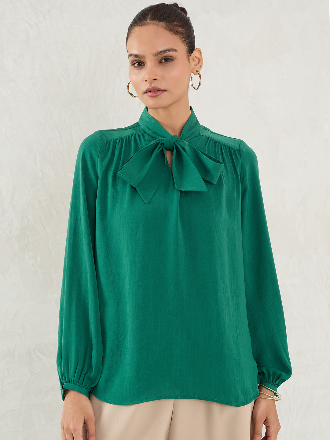 Bright Green Satin Tie-Up Bow Top