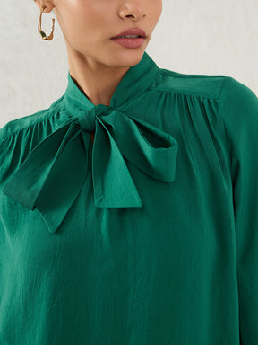 Bright Green Satin Tie-Up Bow Top