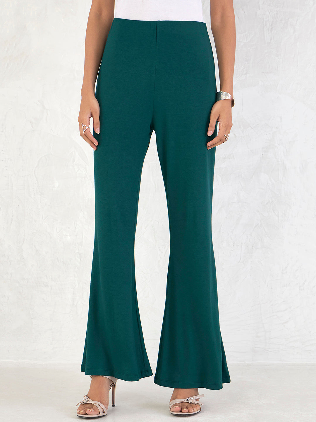 Bamboo Green Knit Flared Pants