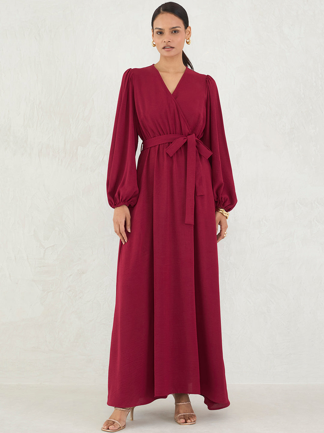 Maroon Wrap Maxi Dress