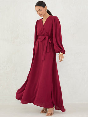 Maroon Wrap Maxi Dress