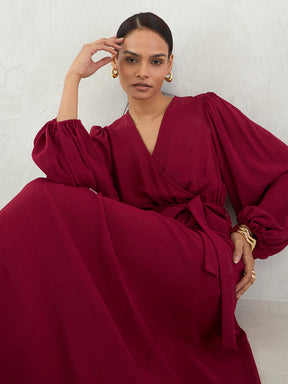 Maroon Wrap Maxi Dress