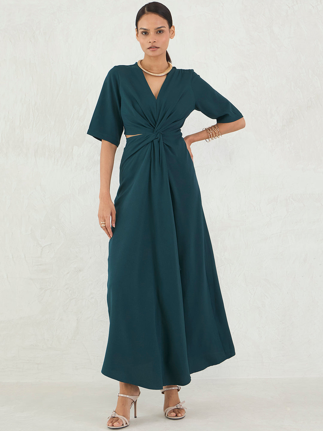 Forest Green Front Twisted Maxi Dress