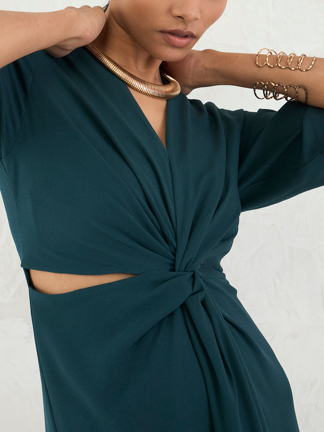 Forest Green Front Twisted Maxi Dress