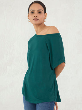 Bamboo Green Knit Off Shoulder Top