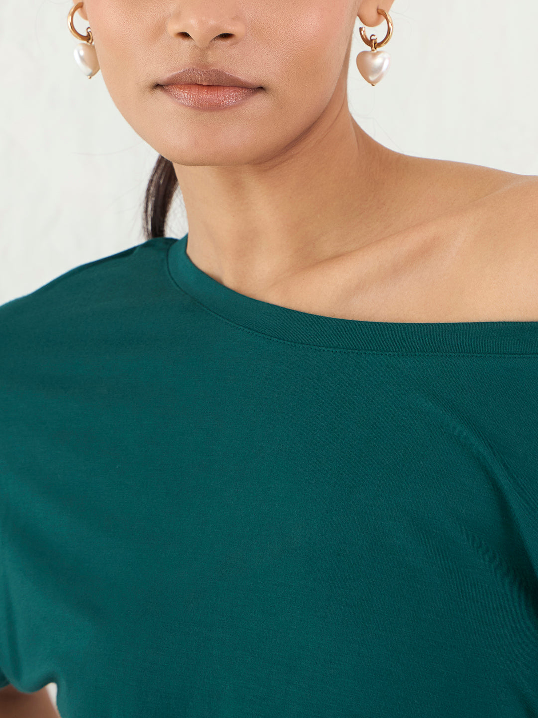 Bamboo Green Knit Off Shoulder Top