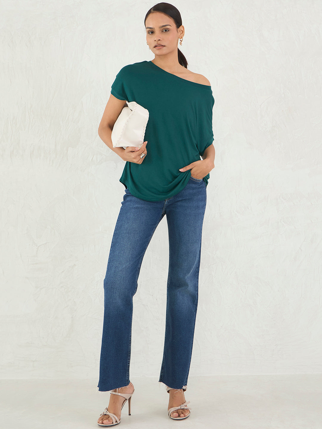 Bamboo Green Knit Off Shoulder Top