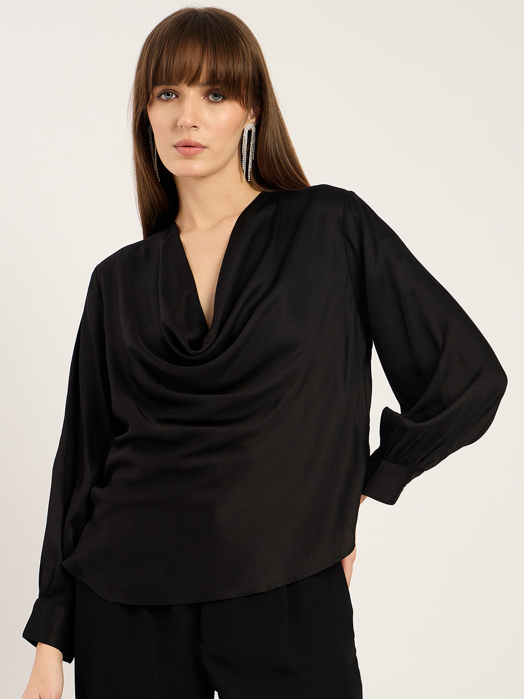 Black Cowl Asymmetrical Top