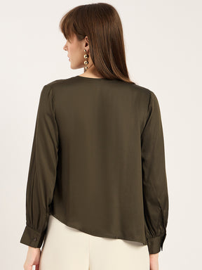 Olive Cowl Asymmetrical Top