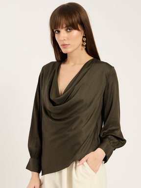 Olive Cowl Asymmetrical Top