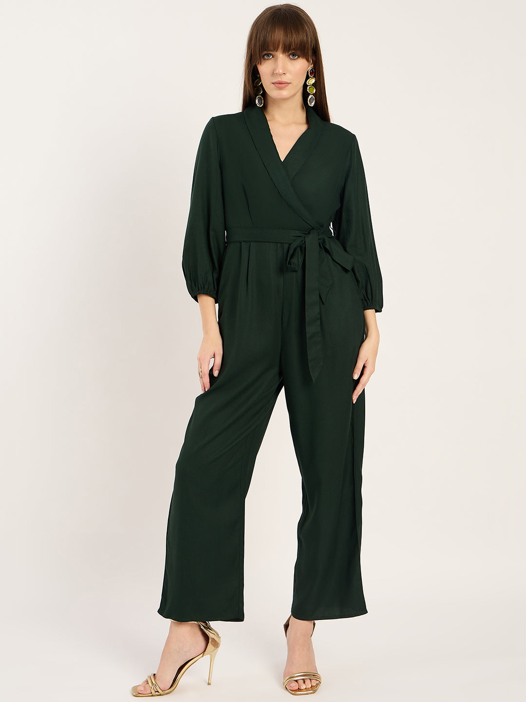 Green Lapel Detail Jumpsuit