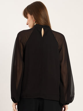 Black Front Gather Detail Top