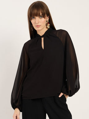 Black Front Gather Detail Top