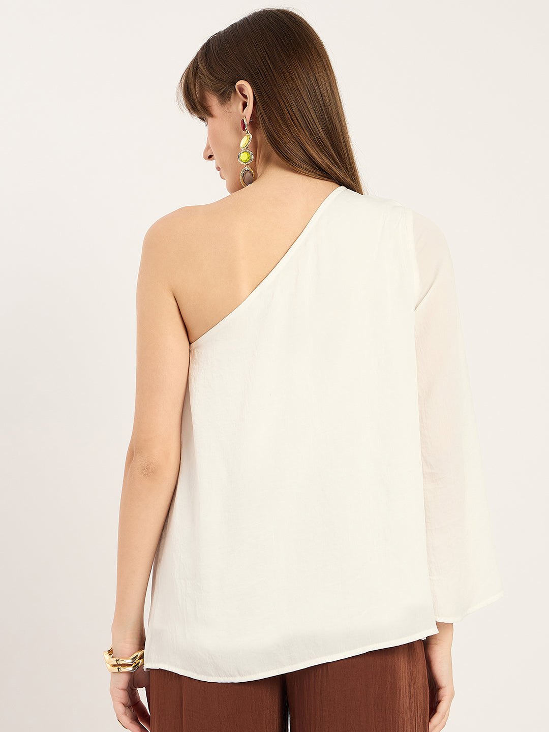 White One Shoulder Satin Top