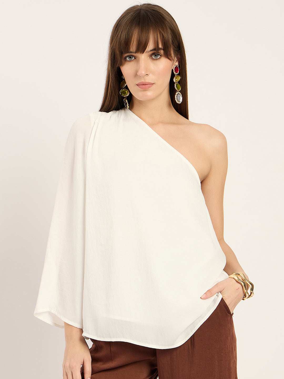 White One Shoulder Satin Top