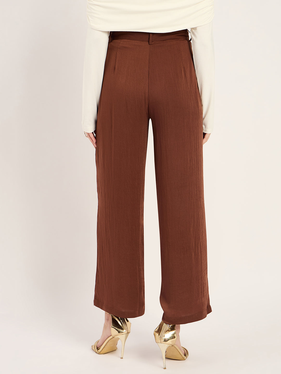 Coffee Brown Satin Straight Pant