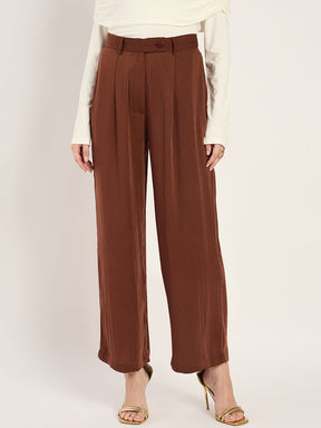 Coffee Brown Satin Straight Pant