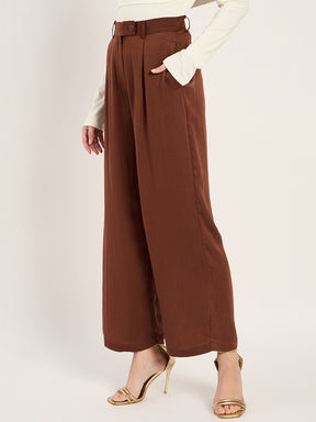 Coffee Brown Satin Straight Pant