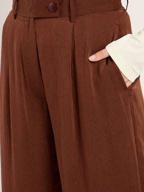 Coffee Brown Satin Straight Pant