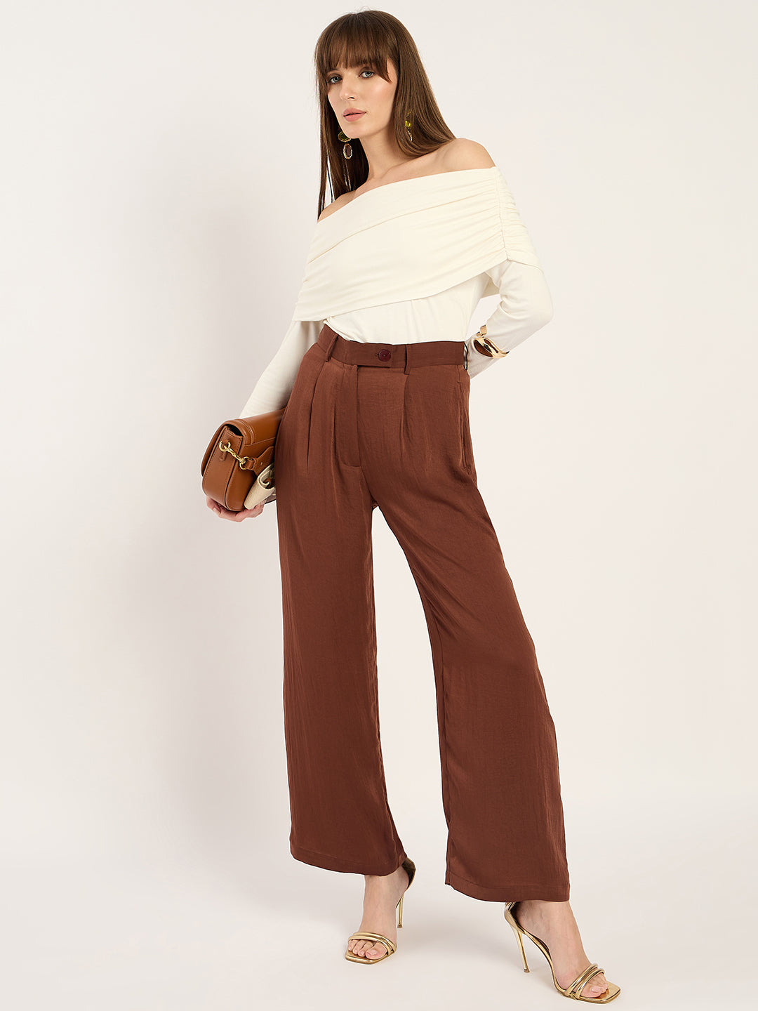 Coffee Brown Satin Straight Pant