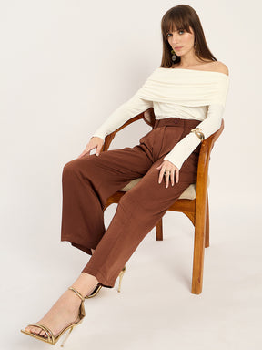 Coffee Brown Satin Straight Pant