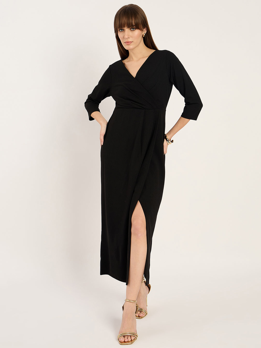 Black Fixed Wrap Maxi Dress