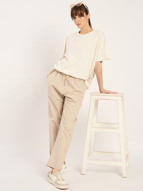 Beige Straight Fit Pants