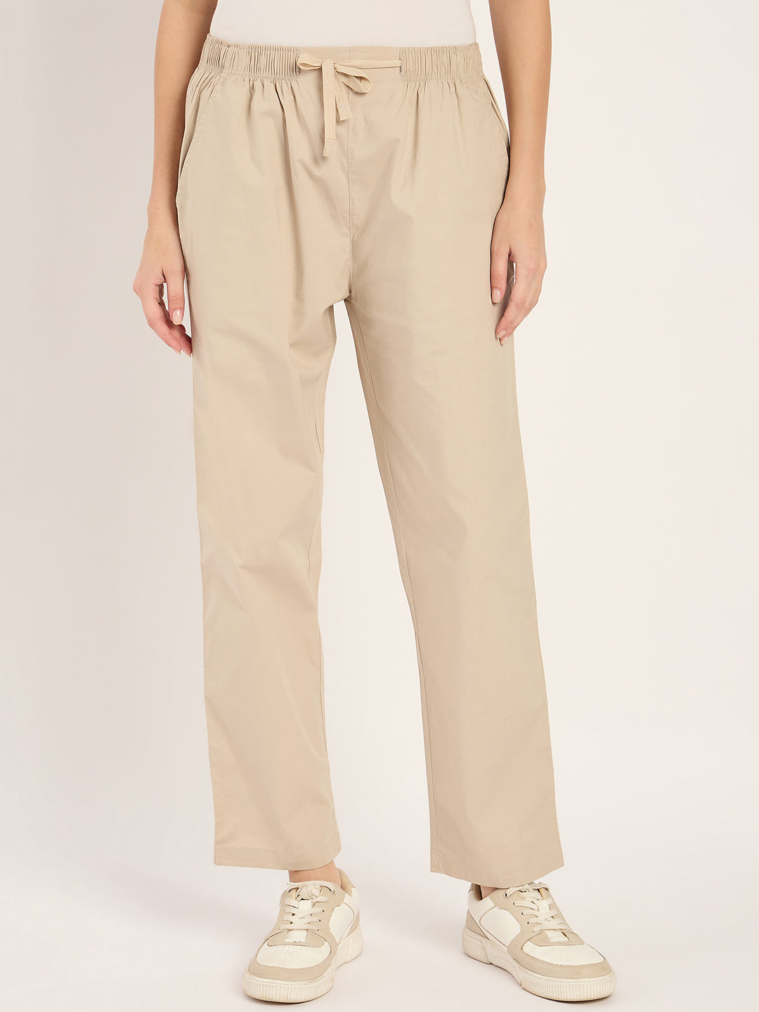 Beige Straight Fit Pants