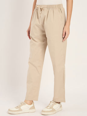 Beige Straight Fit Pants