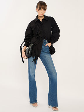 Black Ruffle Detailing Poplin Shirt