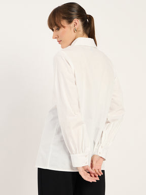 White Ruffle Detailing Poplin Shirt