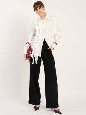 White Ruffle Detailing Poplin Shirt