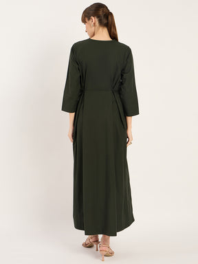 Olive Pleat Detailing Poplin Maxi Dress