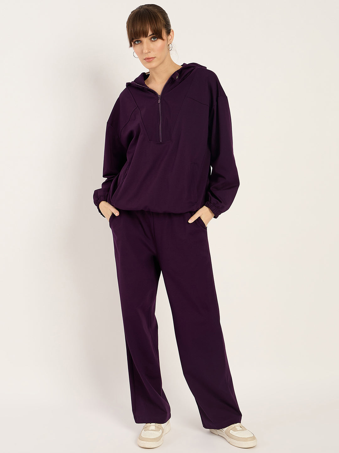 Deep Purple Half Zip Up Hooded Travel Set