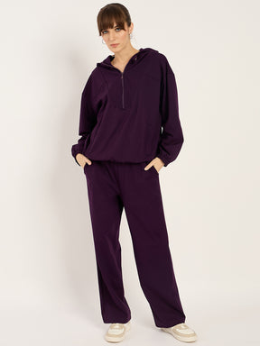 Deep Purple Half Zip Up Hooded Travel Set