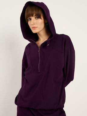 Deep Purple Half Zip Up Hooded Travel Set