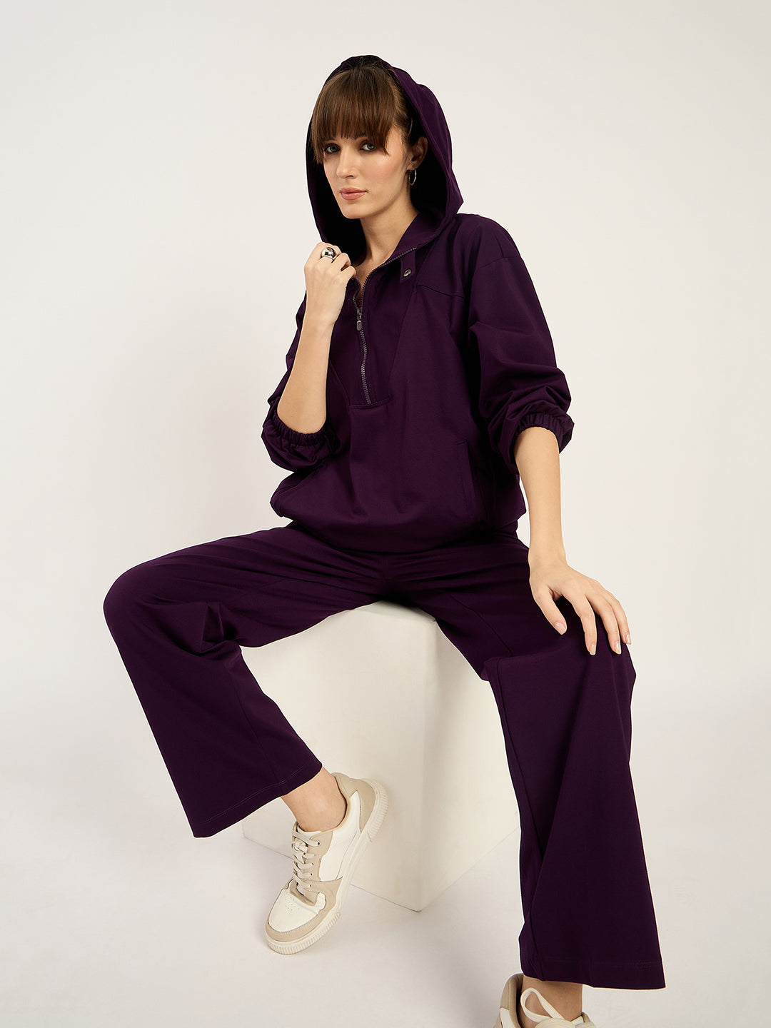 Deep Purple Half Zip Up Hooded Travel Set