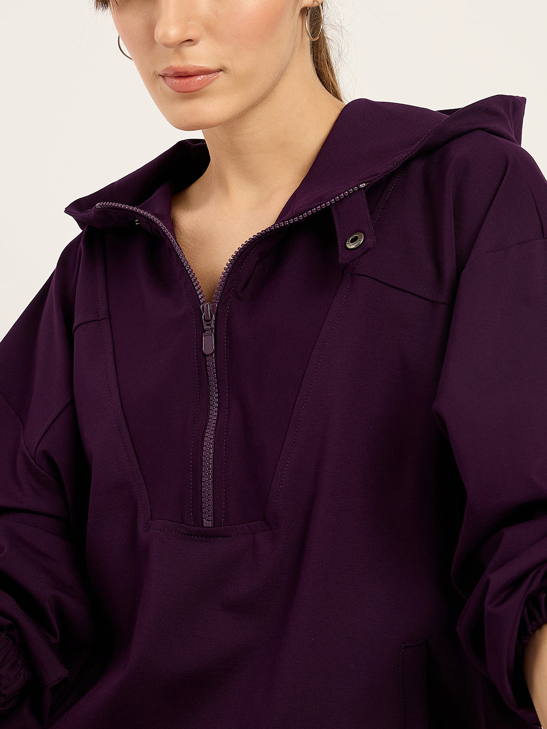 Deep Purple Half Zip Up Hooded Travel Set