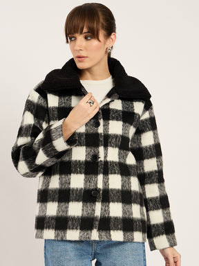 Black And White Plaid Fur Jacket