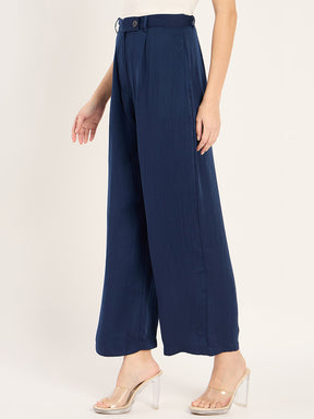 Navy Satin Straight Pant