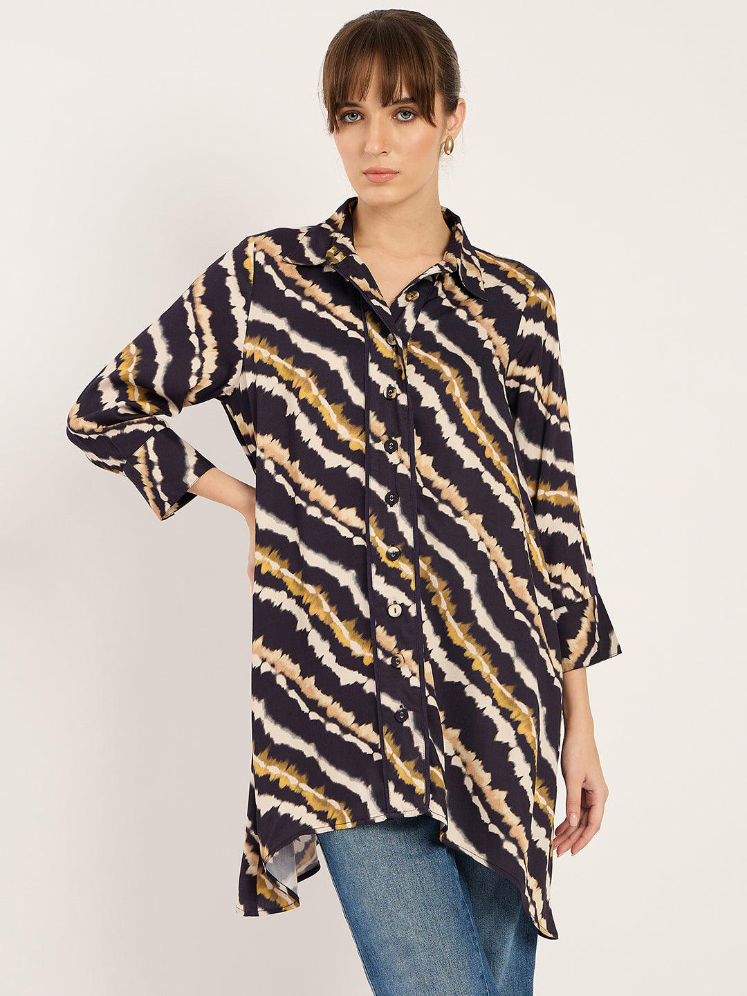 Navy Abstract Print Asymmetric Tunic